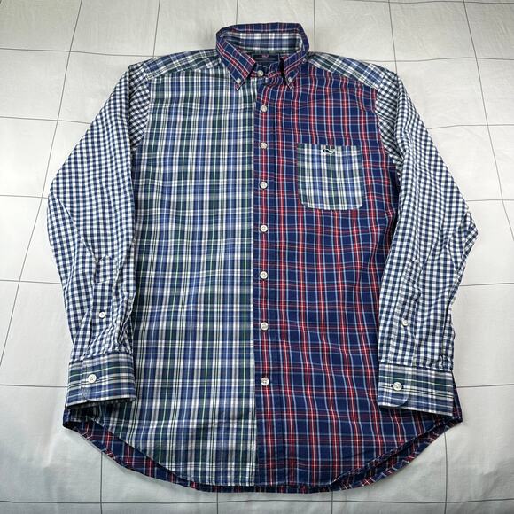 Vineyard Vines Shirt Mens Medium Blue Mixed Plaid Slim Fit Tucker Button Down - Picture 1 of 8